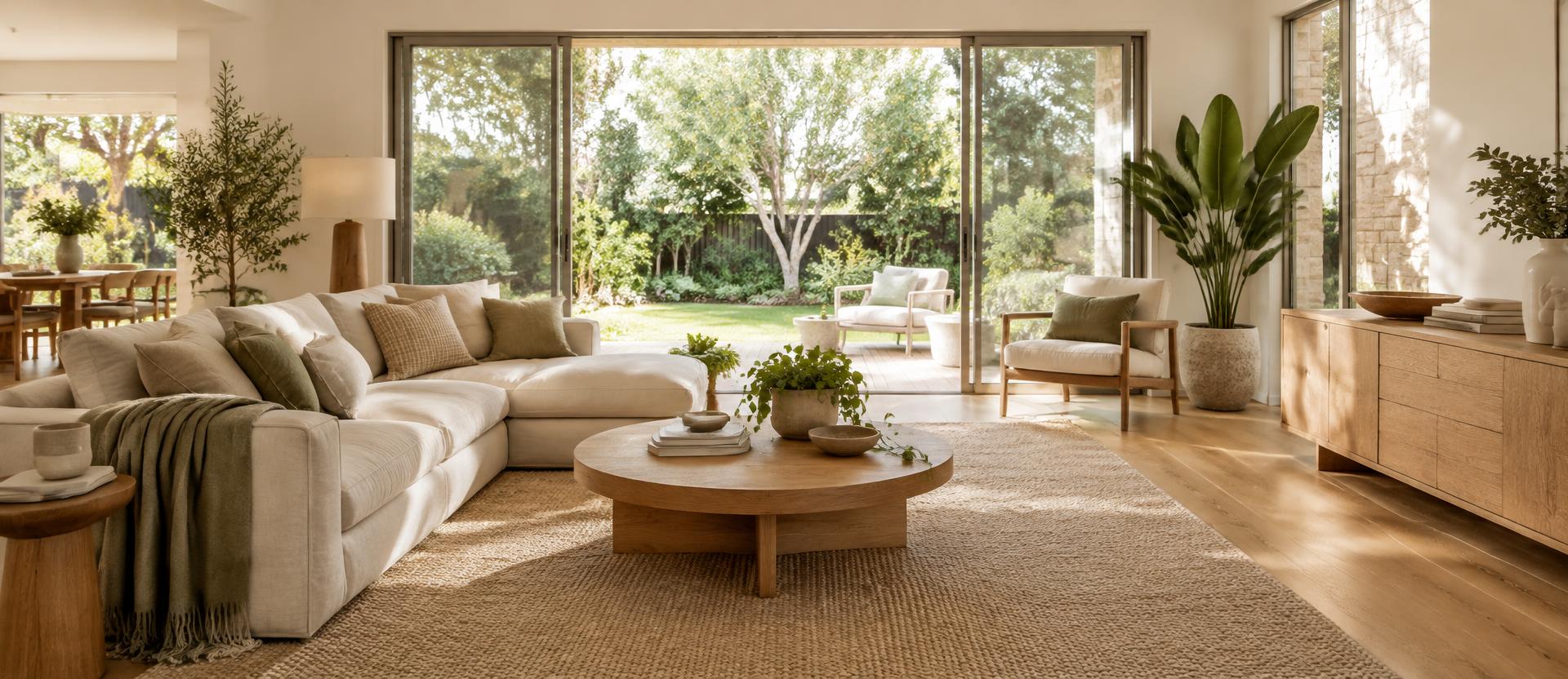 A calm, light-filled living room in a family home